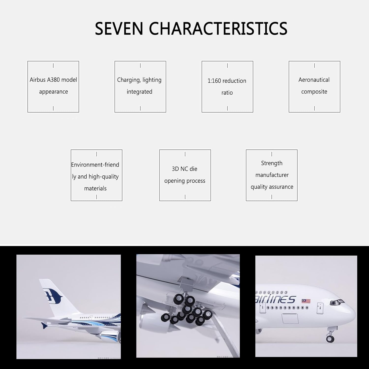1:160 스케일 말레이시아 항공 A380 금속 비행기 - Model Kit Ixchel 리뷰 및 가격